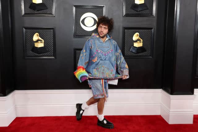Benny Blanco's look seemed a little too casual for such a glamorous event. (Photo by Amy Sussman/Getty Images)