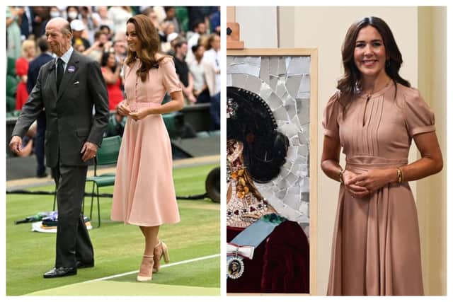 Kate Middleton (pictured with the Duke of Kent) and Princess Mary of Denmark in very similar dresses. Photographs by Getty