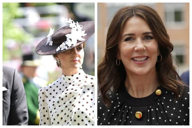 Kate Middleton and Mary, Crown Princess of Denmark both have a penchant for polka dots. Photographs by Getty