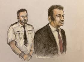 Court artist sketch by Elizabeth Cook of PC David Carrick (right) appearing at Southwark Crown Court in London for sentencing. Credit: PA