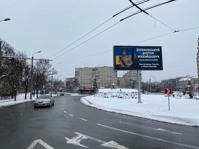 Billboard in Ivano-Frankivisk - We remember the hero: Viktor Mykhaylovhich Biganovsky (Image: William Montgomery)