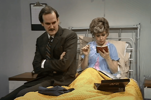 John Cleese and Prunella Scales as Basil and Sybil in Fawlty Towers