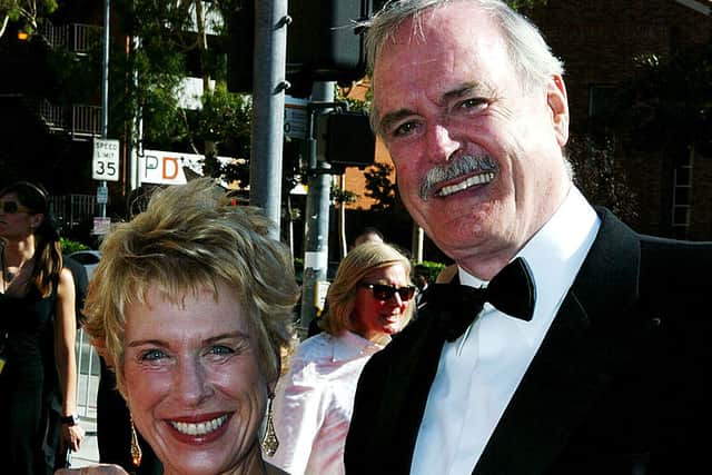 Actor John Cleese and his wife Alyce Eichelberger at the 2004 Primetime Creative Arts Emmy Awards on September 12, 2004 at the Shrine Auditorium, in Los Angeles, California. (Photo by Kevin Winter/Getty Images)