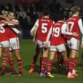 Arsenal celebrate Stina Blackstenius’ goal against Man City