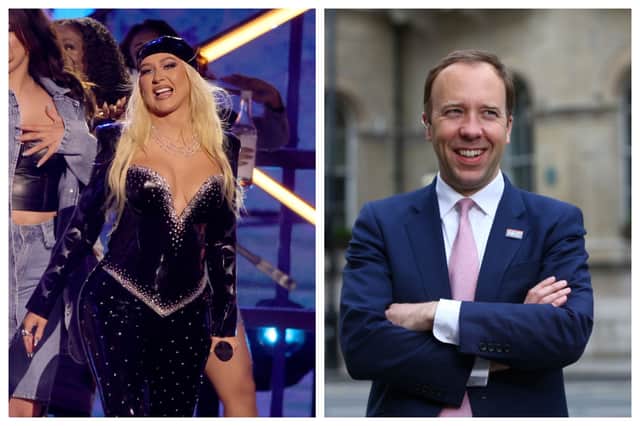 Christina Aguilera and Matt Hancock are featured on PeopleWorld's hot and not list today. Photographs by Getty