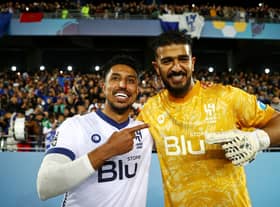 Salem Aldawsari and Abdullah Al-Mayouf celebrate reaching FIFA Club World Cup final