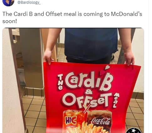 Cardi B and Offset's rumoured McDonald's meal (credit: Twitter/ Bardiology_)