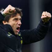 Antonio Conte, Manager of Tottenham Hotspur, celebrates after the team’s victory during the Premier League match  (Photo by Clive Rose/Getty Images)
