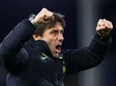 Antonio Conte, Manager of Tottenham Hotspur, celebrates after the team’s victory during the Premier League match  (Photo by Clive Rose/Getty Images)