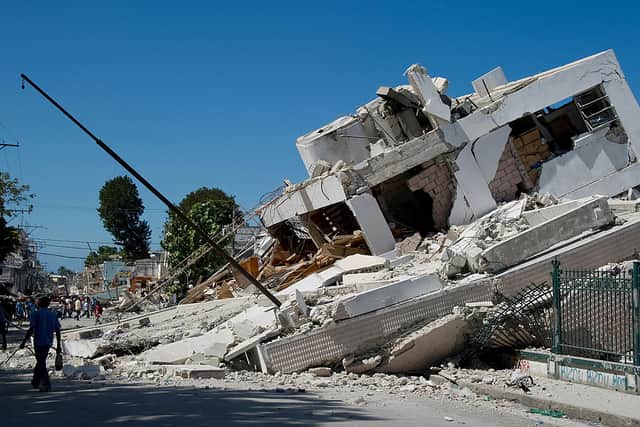 A destroyed building is seen on January 13, 2010 in Port-au-Prince, Haiti. Credit: Frederic Dupoux/Getty Images