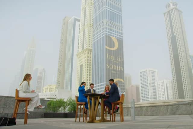 Karren watches on in Dubai (Image: BBC)
