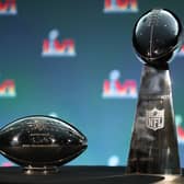  The Pete Rozelle Trophy given to the Super Bowl MVP, and the Vince Lombardi Trophy. (Photo by Katelyn Mulcahy/Getty Images)