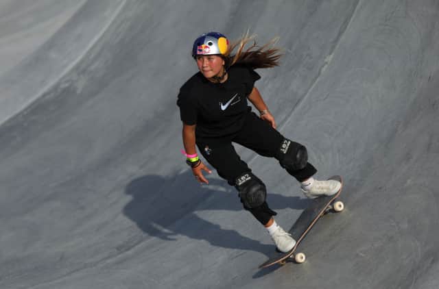 Sky Brown of Great Britain practice prior to Women's Park Qualifiers during the Sharjah Skateboarding Street and Park World Championships 2023 on February 08, 2023 in Sharjah, United Arab Emirates. (Photo by Francois Nel/Getty Images)