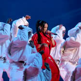 Rihanna performs onstage during the Apple Music Super Bowl LVII Halftime Show at State Farm Stadium on February 12, 2023 in Glendale, Arizona (Getty Images)