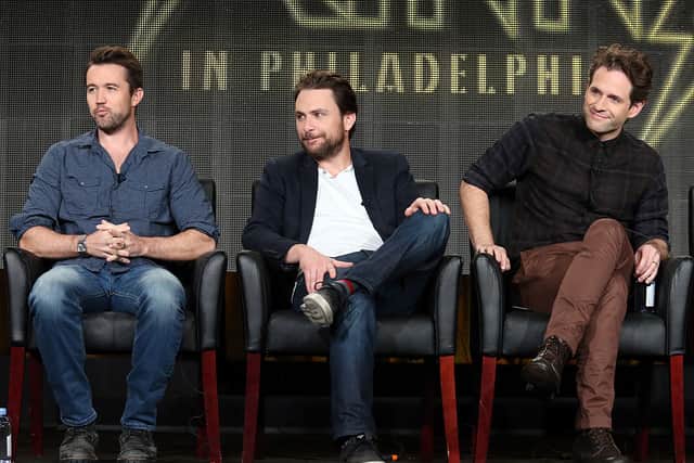 (L-R) Creator/writer/actor Rob McElhenney, actor/writers Charlie Day and Glenn Howerton speak onstage during the ‘It’s Always Sunny in Philadelphia’ panel discussion at the FX Networks portion of the Television Critics Association press tour at Langham Hotel on January 18, 2015 in Pasadena, California.  (Photo by Frederick M. Brown/Getty Images)
