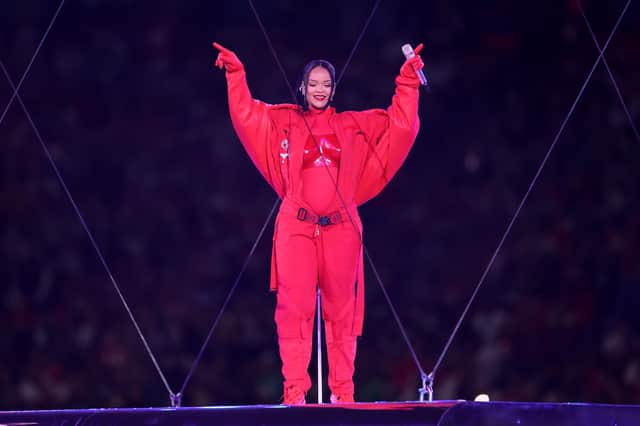 Rihanna performs onstage during the Apple Music Super Bowl LVII Halftime Show at State Farm Stadium on February 12, 2023 in Glendale, Arizona (Getty Images)