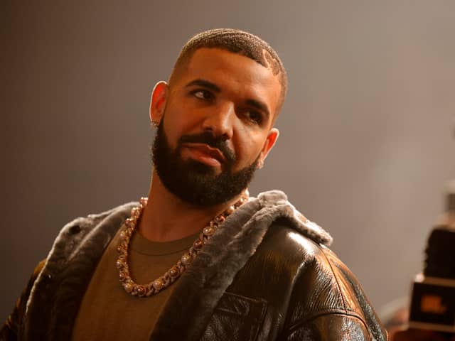 Drake speaks onstage during Drake's Till Death Do Us Part rap battle on October 30, 2021 in Long Beach, California. (Photo by Amy Sussman/Getty Images)