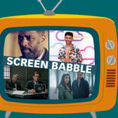 The orange Screen Babble television, featuring images from Luther, Love Island, Better, and Mindhunter (Credit: Kim Mogg/NationalWorld Graphics)