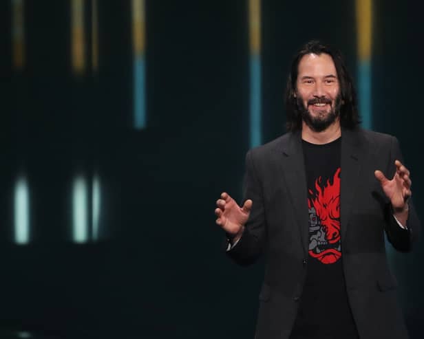 Actor Keanu Reeves speaks about "Cyberpunk 2077" from developer CD Projekt Red during the Xbox E3 2019 Briefing at The Microsoft Theater on June 09, 2019 in Los Angeles, California. (Photo by Christian Petersen/Getty Images)