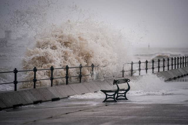 Waves whipped up by the wind of Storm Eleanor lash against the sea wall on January 03, 2018 in New Brighton, United Kingdom. (Photo by Christopher Furlong/Getty Images)