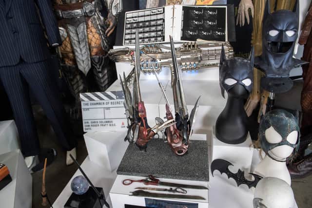 Johnny Depp Scissorhand props from “Edward Scissorhands” are displayed at the preview of Julien’s Auctions Hollywood Sci-Fi, Action Fantasy and More auction in Beverly Hills, California, March 10, 2021 (Credit: Getty)