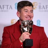 Irish actor Barry Keoghan poses with the award for Best supporting actor for his role in 'The Banshees of Inisherin (pic:Getty)