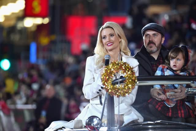 (L-R) Author/model Holly Madison, producer Pasquale Rotella and daughter Rainbow Aurora Rotella attend 2015 Hollywood Christmas Parade on November 29, 2015 in Hollywood, California.  (Photo by Alberto E. Rodriguez/Getty Images for The Hollywood Christmas Parade)