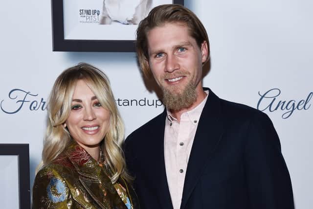 Kaley Cuoco (L) and Karl Cook arrive at the 9th Annual Stand Up For Pits event hosted by Kaley Cuoco at The Mayan on November 03, 2019 in Los Angeles, California. (Photo by Amanda Edwards/Getty Images)
