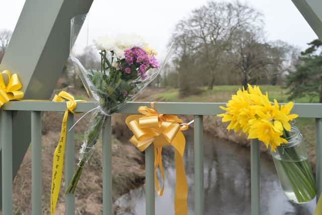 Flowers, and ribbons on a bridge over the River Wyre in St Michael’s on Wyre, Lancashire, after police announced that the body recovered from the River Wyre on Sunday, was that of Nicola Bulley, who disappeared on January 27. Credit: PA