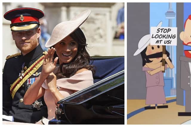 A spokesperson for the couple have dismissed claims they are taking 'legal action' against the creators of South Park. Photograph on the left: Getty. Photograph of the right/courtesy of South Park Studios/Paramount