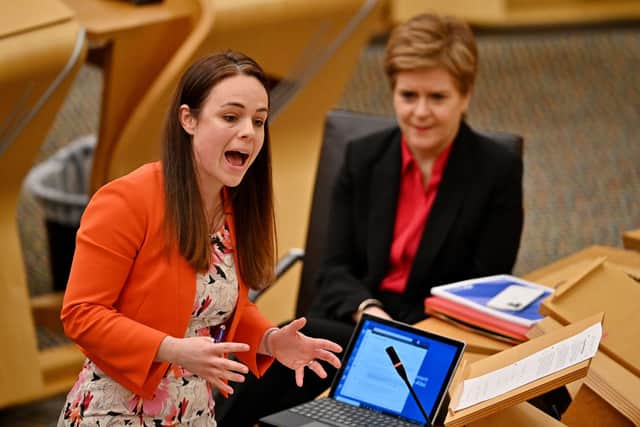 Finance Secretary Kate Forbes presents the 2022 Scottish Budget at Scottish Parliament Building on December 09, 2021 in Edinburgh, Scotland, alongside Nicola Sturgeon. Credit: Getty Images