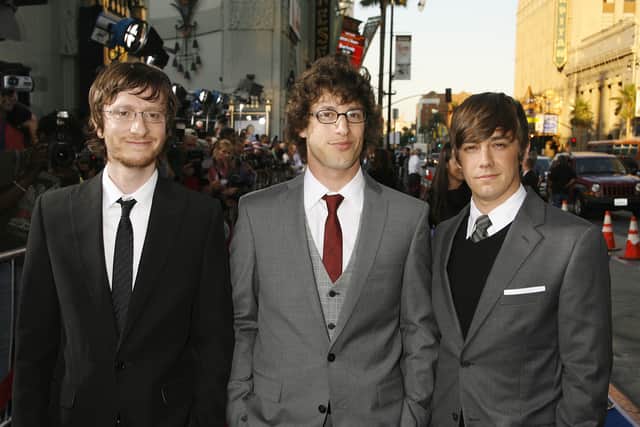 Director Avika Schaffer (L), actors Andy Samberg and Jorma Taccone pose at the premiere of Paramount Picture's "Hot Rod" at the Chinese Theater on July 26, 2007 in Los Angeles, California. (Photo by Kevin Winter/Getty Images)