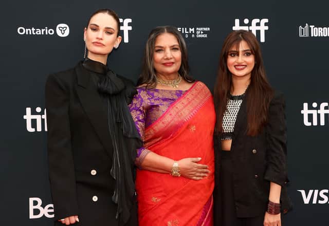  (L-R) Lily James, Shabana Azmi and Sajal Aly attend the What’s Love Got To Do With It? Premiere during the 2022 Toronto International Film Festival (Photo: Getty Images)