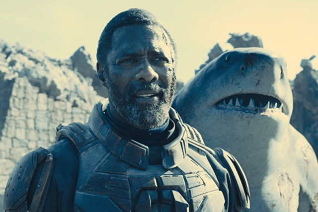 Idris Elba as Bloodsport in 2021’s The Suicide Squad - featured alongside Nanaue / King Shark, voiced by Sylvester Stallone (Credit: Warner Bros. Pictures)