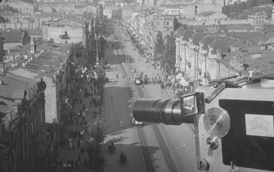 Man with a Movie Camera was shot in Moscow, Kyiv, Kharkiv, and Odesa.