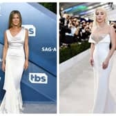 Both Jennifer Aniston and Lady Gaga have worn stand out dresses at the SAG Awards over the years. Photographs by Getty