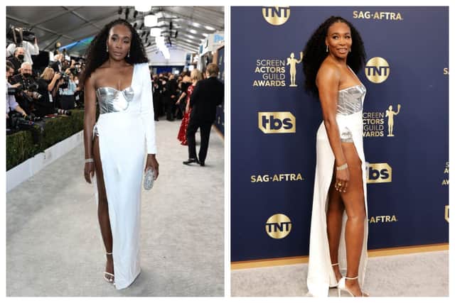 Venus Williams looked incredible in a Dolce & Gabbana bodysuit and skirt at the SAG Awards 2022. Photo by Getty