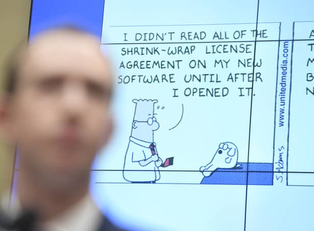 Dilbert comic strip has been dropped by US newspapers.  (Photo credit should read SAUL LOEB/AFP via Getty Images)