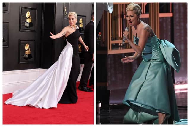Lady Gaga changed into different dresses at the Grammys 2022. Photographs by Getty