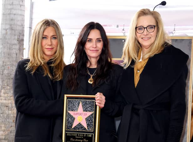(L-R) Jennifer Aniston, Courteney Cox and Lisa Kudrow attend the Hollywood Walk of Fame Star Ceremony for Courteney Cox (Photo: Getty Images)