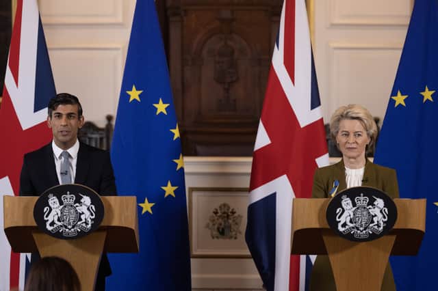 Prime Minister Rishi Sunak and European Commission president Ursula von der Leyen during a press conference at the Guildhall in Windsor, Berkshire, following the announcement that they have struck a deal over the Northern Ireland Protocol. Picture date: Monday February 27, 2023. Credit: PA