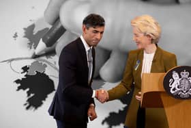 Rishi Sunak and European Commission President Ursula von der Leyen yesterday announced their new ‘Windsor Framework’.  Now, they have to win over hardline Tory Brexiteers and the DUP. Credit: Kim Mogg / NationalWorld