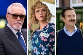 Bryan Cox as Logan Roy in Succession; Christina Ricci as Misty Quigley in Yellowjackets; Jason Sudeikis as Ted Lasso in Ted Lasso (Credit: Sky; Paramount+; Apple TV+)