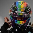 Lewis Hamilton wore a rainbow helmet on the Formula 1 circuit in 2021 (Image: Getty Images)