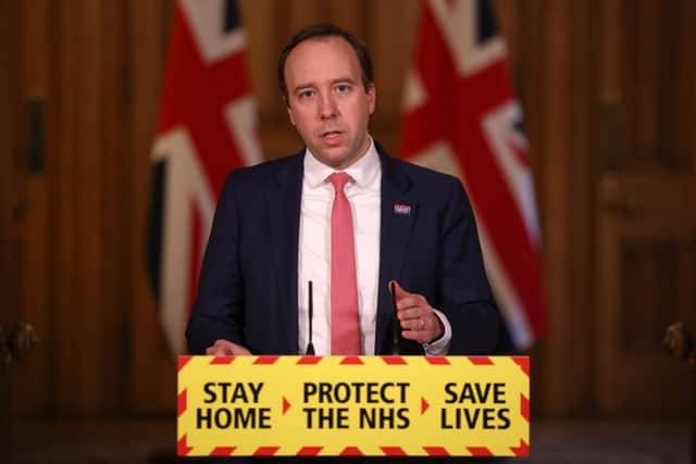 Health Secretary, Matt Hancock speaks at the government coronavirus briefing at Downing Street on March 5, 2021 in London, England. Credit: Getty Images