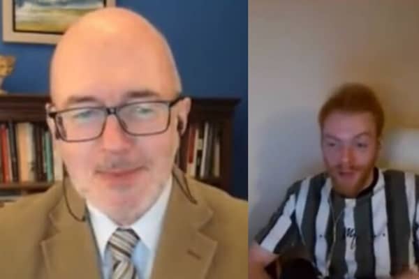 The Scottish Family Party’s Richard Lucas and Niall Fraser during a livestream where they announced plans to “brick up” an abortion and sexual health clinic in Glasgow. Credit: Twitter
