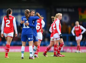 Sam Kerr and Guro Reiten celebrate victory over Arsenal in FA Cup fifth round