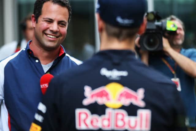 Ted Kravitz of Sky F1 interviews Sebastian Vettel. Picture: Mark Thompson/Getty Images