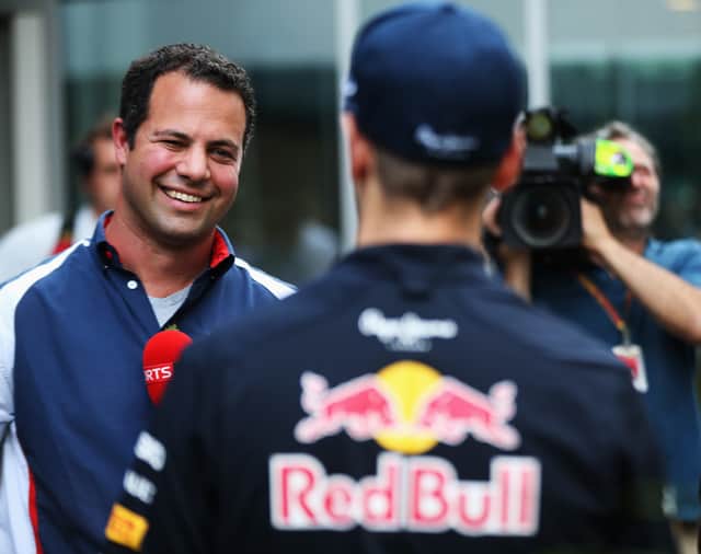 Ted Kravitz of Sky F1 interviews Sebastian Vettel. Picture: Mark Thompson/Getty Images