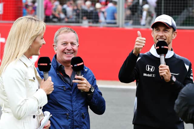 Jenson Button of Great Britain and McLaren Honda talks to the fans with Martin Brundle and Rachel Brookes. Picture: Charles Coates/Getty Images